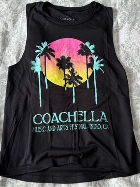 Coachella Festival 2019 Graphic Tank Small Black Palm Sunset Top